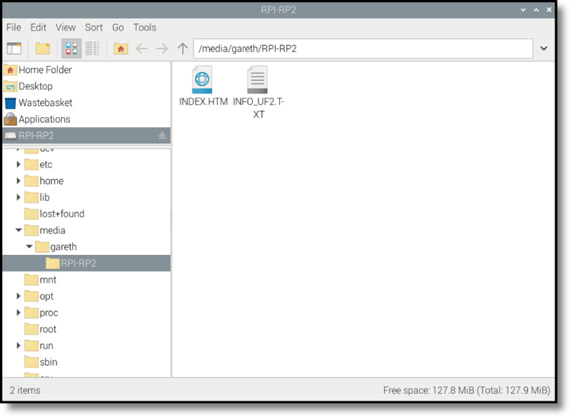 Figure 1-17: You’ll see two files on your Raspberry Pi Pico