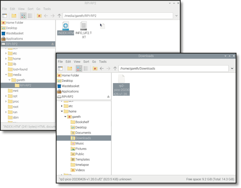 Figure 1-19: Drag the MicroPython firmware file to your Raspberry Pi Pico