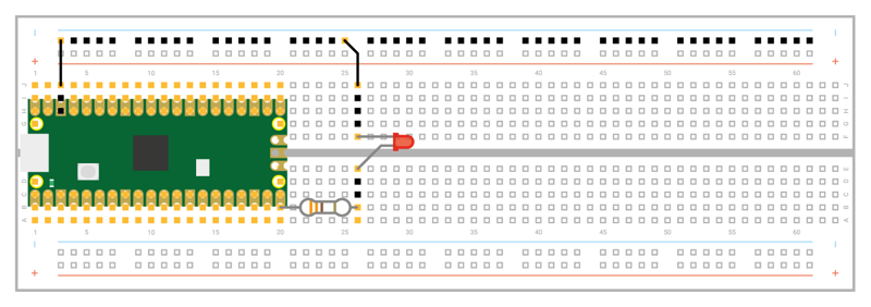 Figure 4-4: The finished circuit, with an LED and a resistor