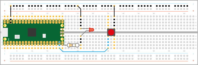Figure 4-6: The finished circuit, with both a button and an LED