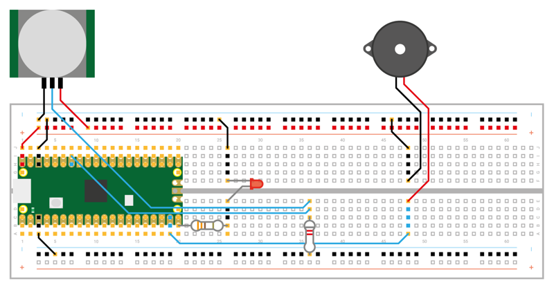 Figure 7-3: Wiring a two-wire piezoelectric buzzer