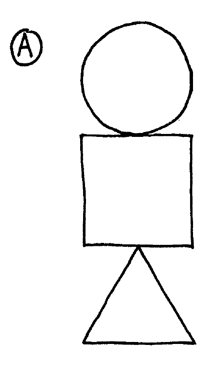 A person made from a circle head, a square body, and a triangle base