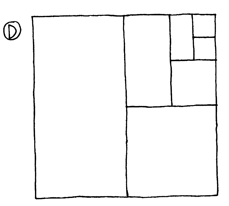 A large square split into one big rectangle and several smaller pieces