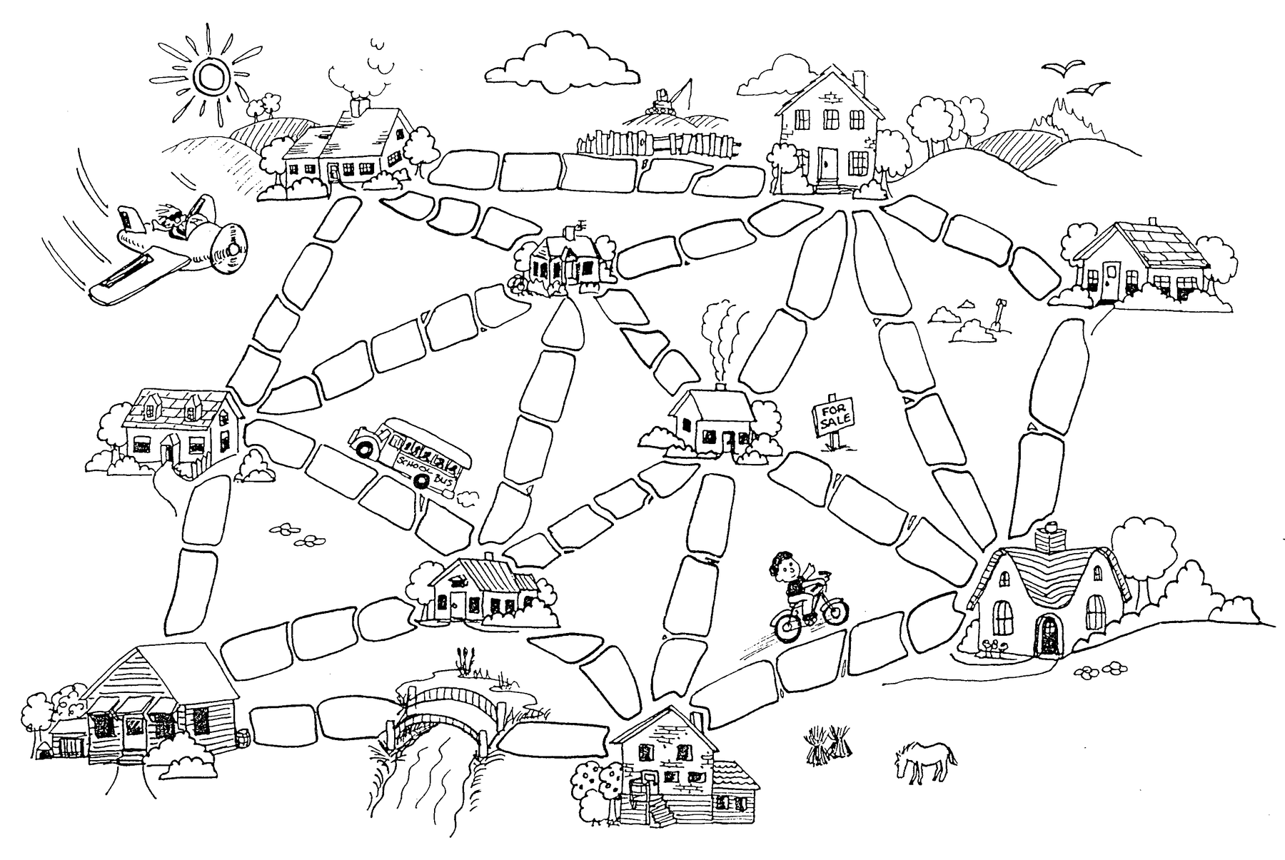 The Muddy City: houses joined by muddy streets, each street drawn as a row of paving stones
