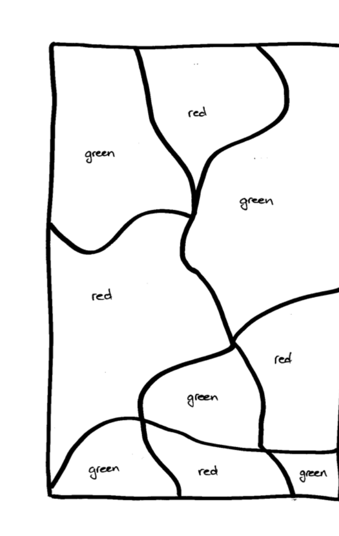 Solution to Map 1, countries labeled red or green.