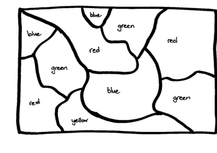 Solution to the bottom map on Map 2, countries labeled red, green, blue, or yellow.