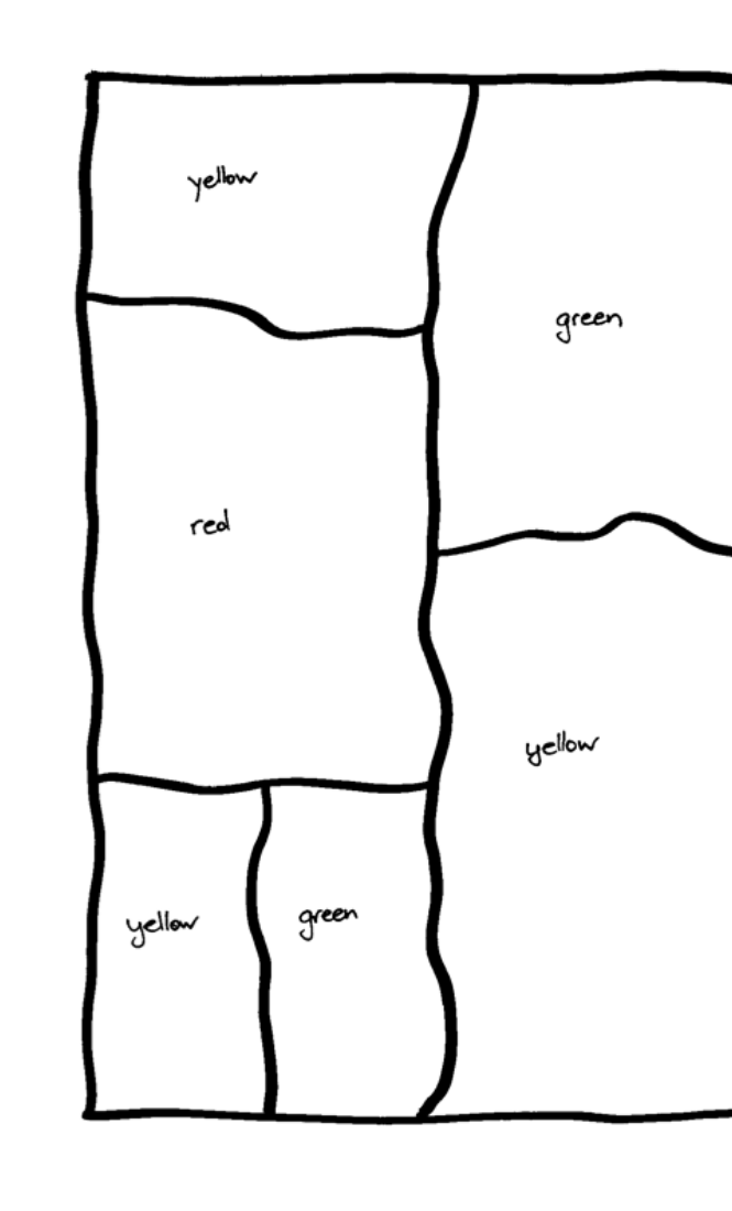 Solution to Map 3, countries labeled red, green, or yellow.